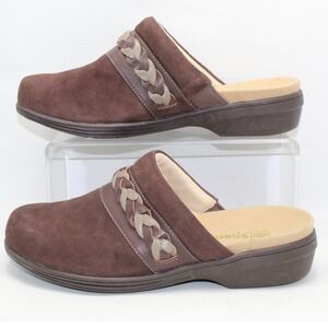 Spenco Siesta Brown Suede Braided Mule Clogs Womens 7 D Wide Orthotic Shoes NWOB